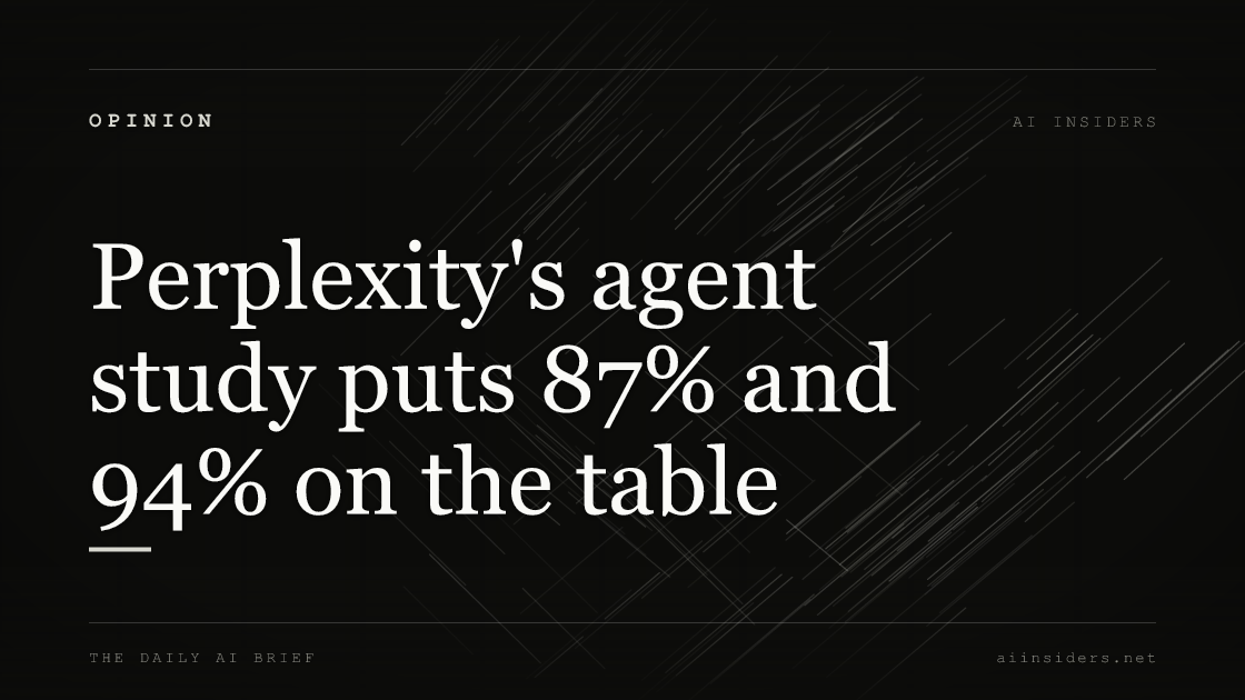 Perplexity's agent study puts 87% and 94% on the table — featured image for AI Insiders